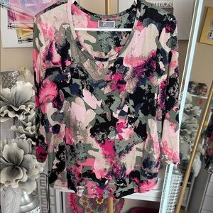 JM Collection Camouflage Pink and Black Long Sleeve Top